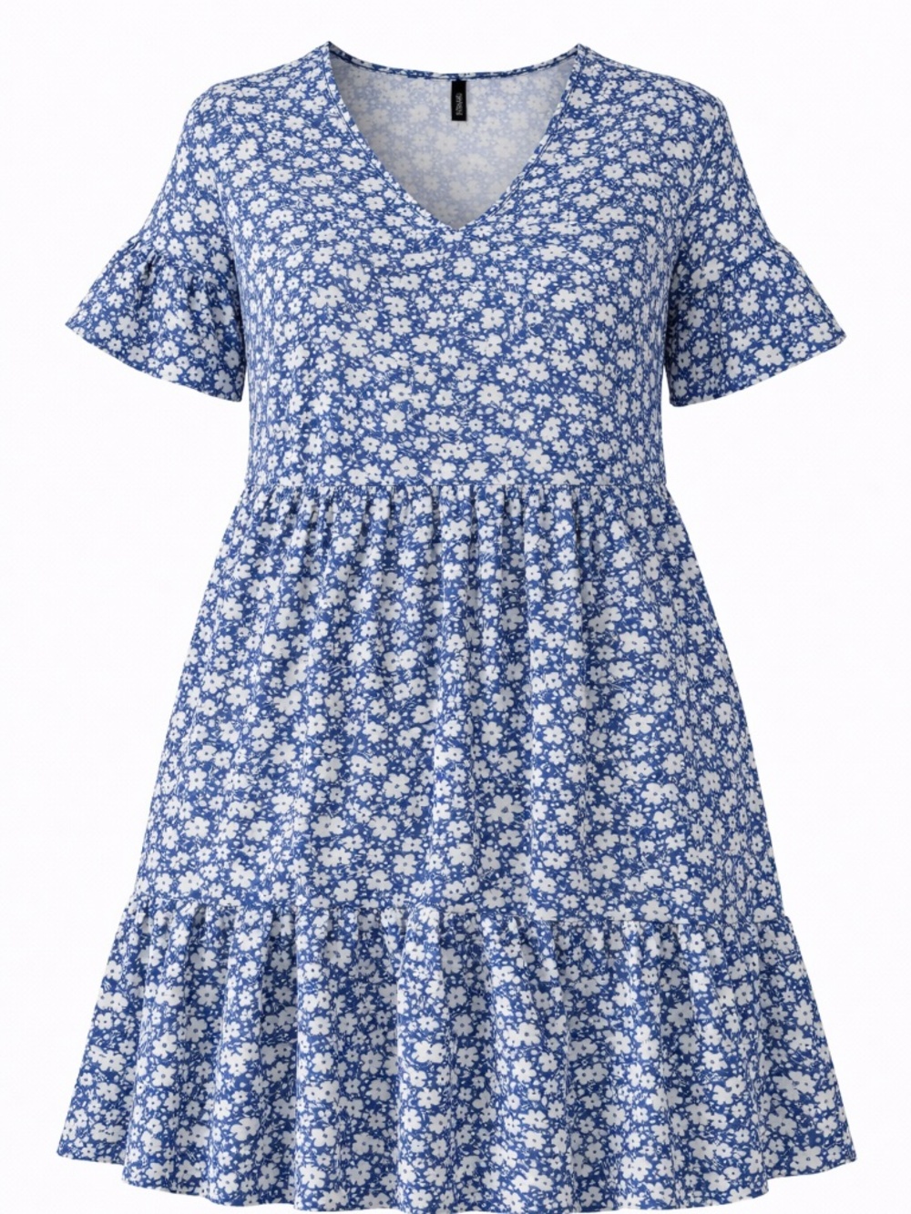 NCLook Womens Blue White Floral Tiered Swing Dress V Neck Boho - Size XXXL